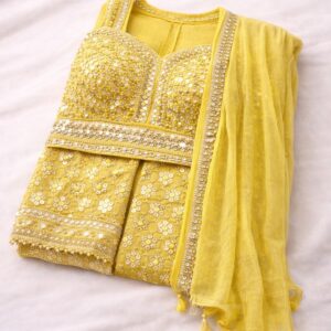Haldi yellow handwork choli cartoon blouse with bottom