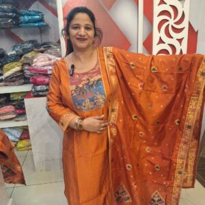 rust  silk suit with banarsi dupatta